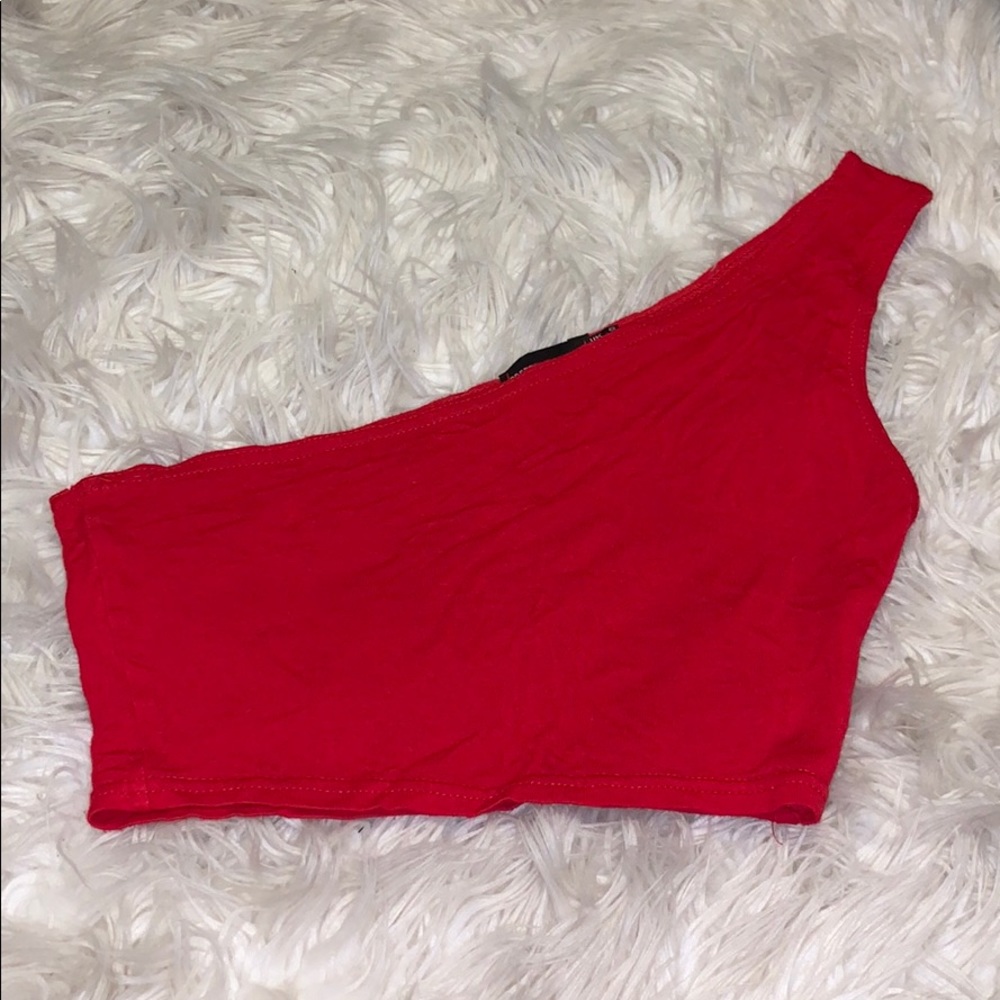 Red one shoulder crop top